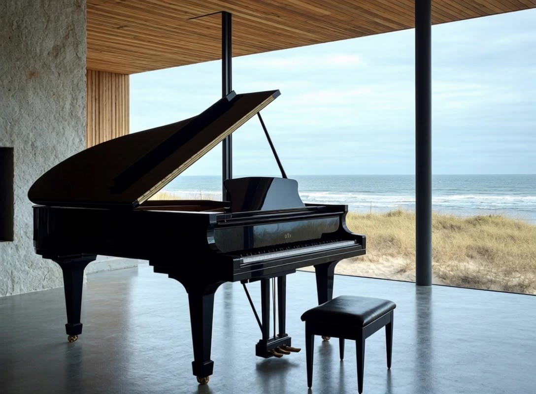 Piano in a Beach House - run away piano AI video
