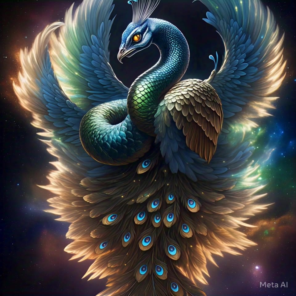 Fantasy of hybrid snake peacock  - animal hybrid generator AI video