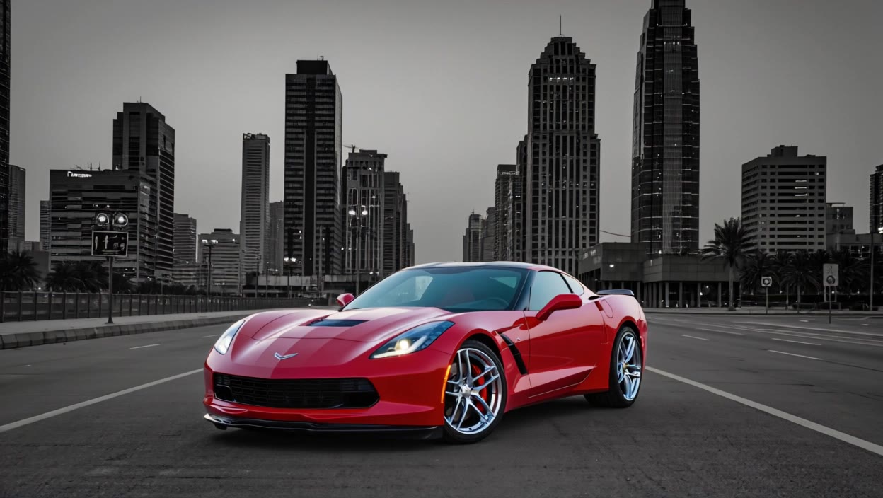 Red sports car - step 2 pushing car AI video