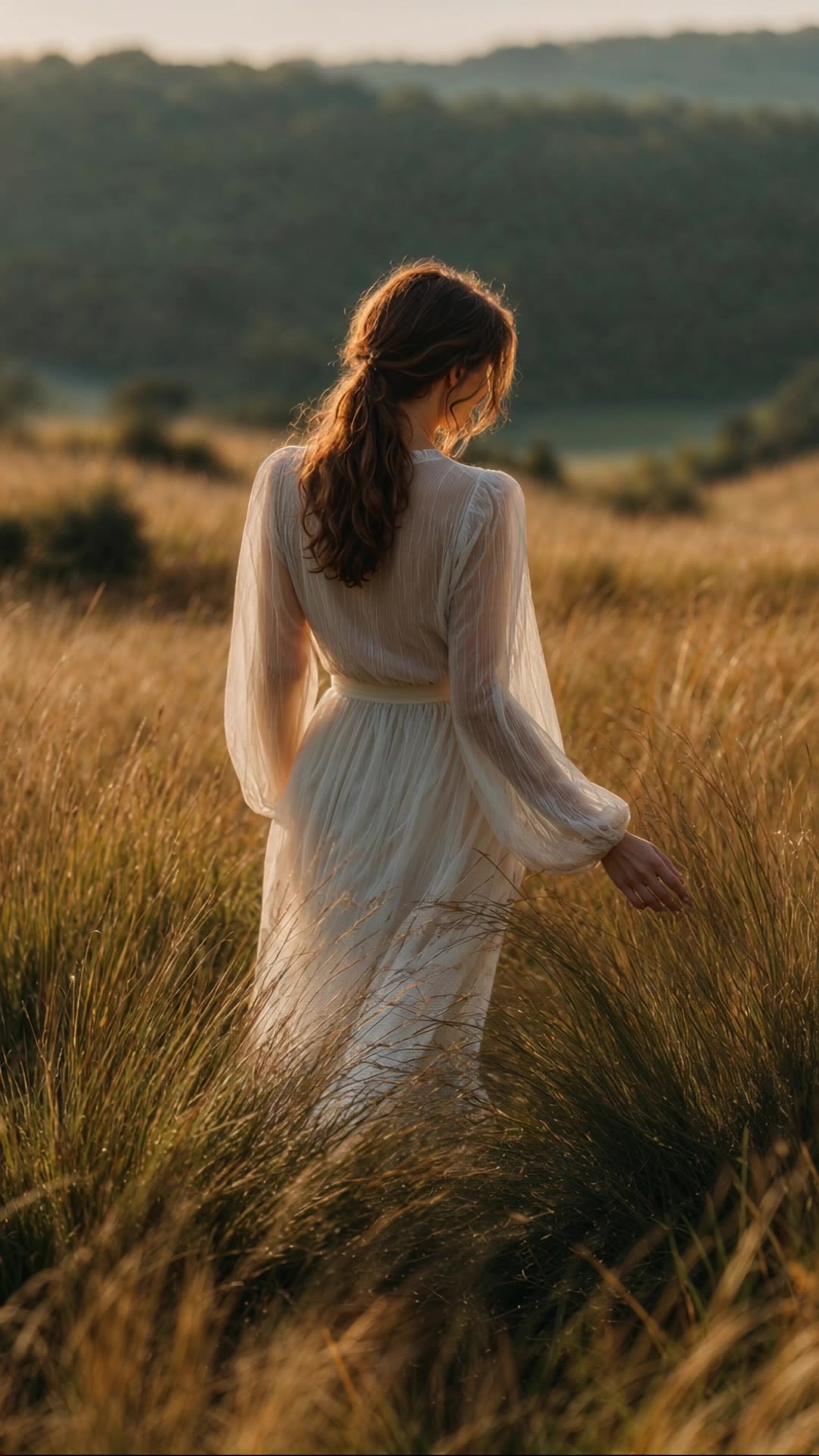 a walk through the field - woman field painting AI video