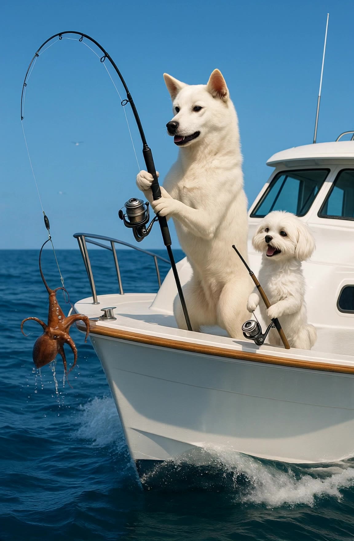 Offshore Reel-In, White Duo - octopus ears AI video
