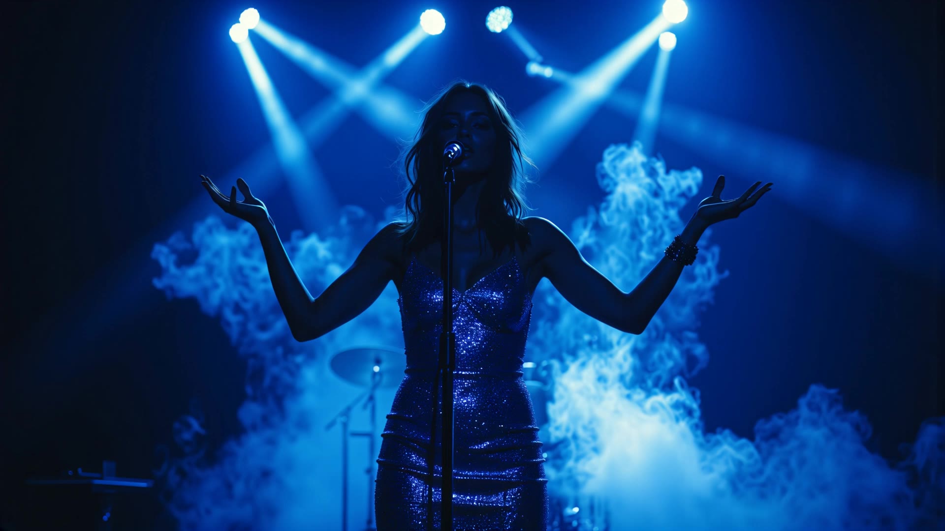 🌀 Young Woman Singing on Stage - mac stage light effect AI video