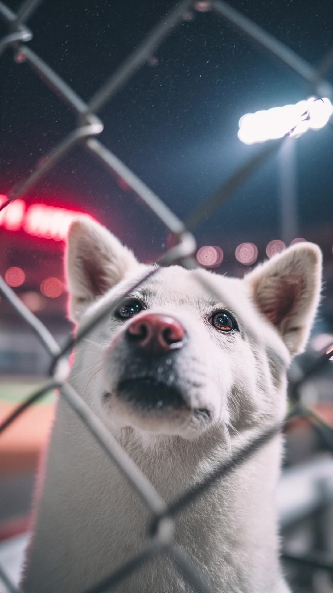 Night Stadium Dog Behind the Fen - night stadium AI video