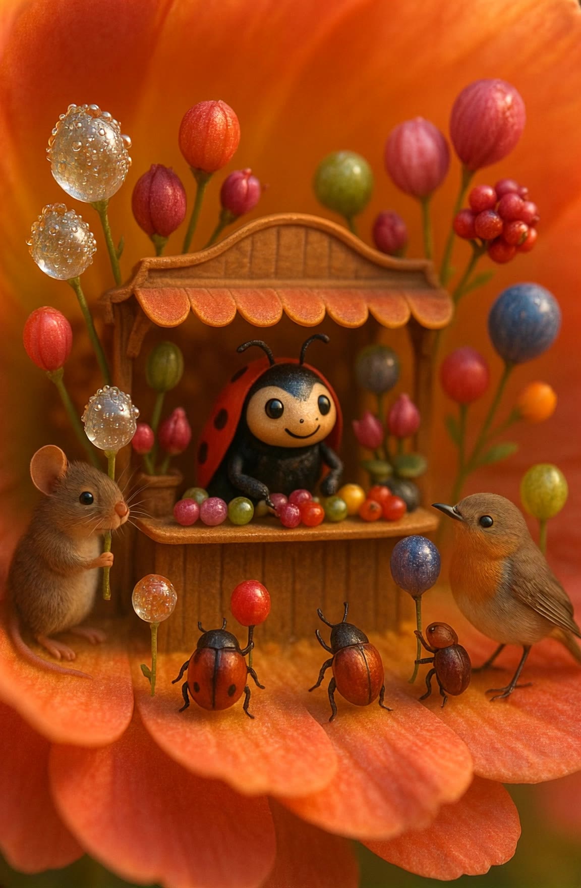 ladybug and balloons - iridescent balloons AI video