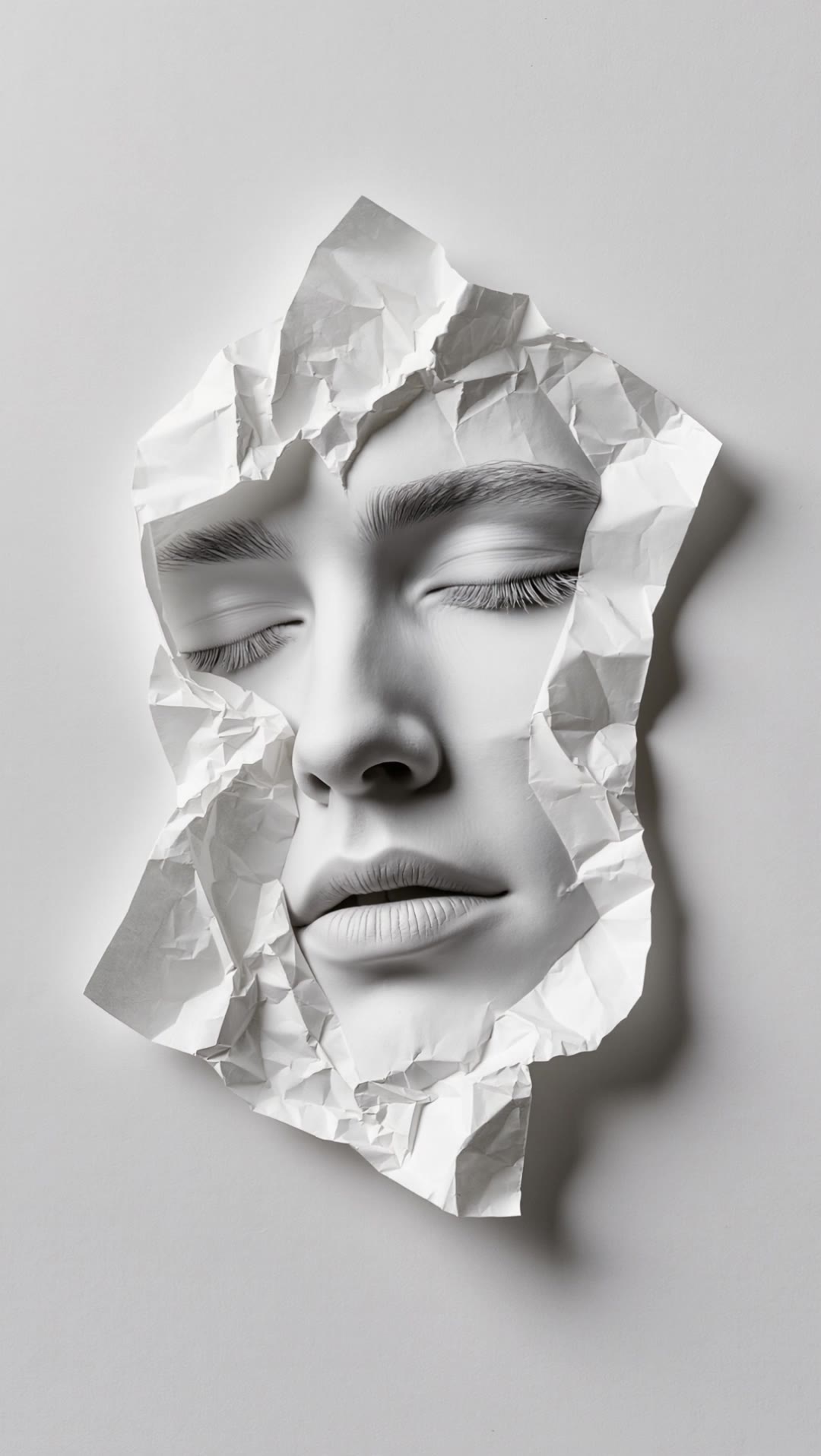 Woman's face in paper - paper texture 16:9 AI video