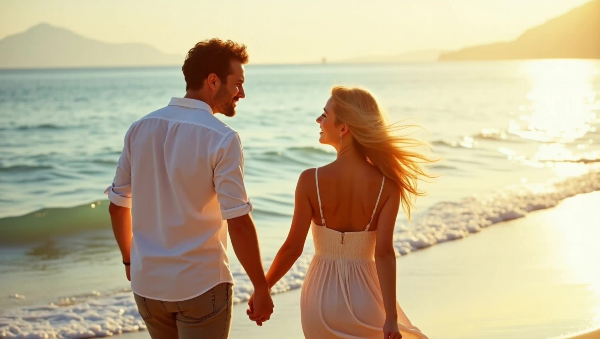 A couple walking on the beach - couple ai video AI video