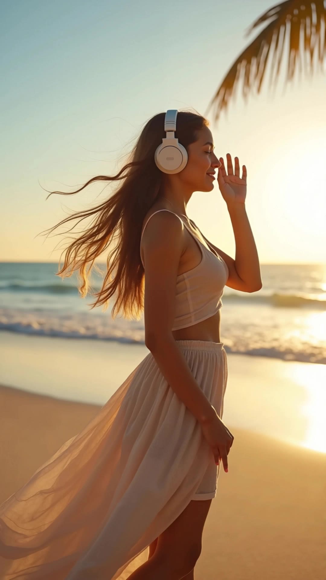 Young Woman on Beach - woman try on AI video