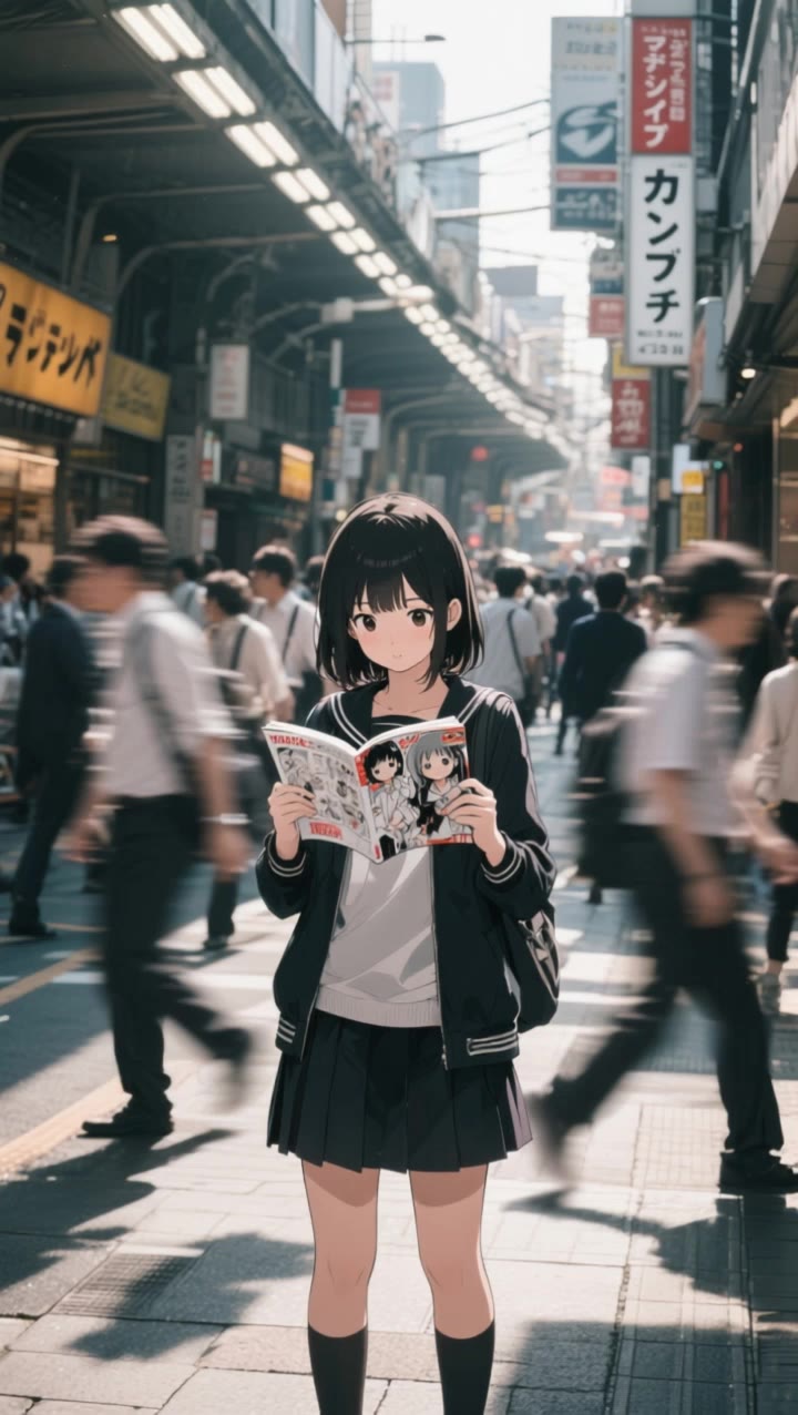 Manga girl time lapse - manga bg AI video
