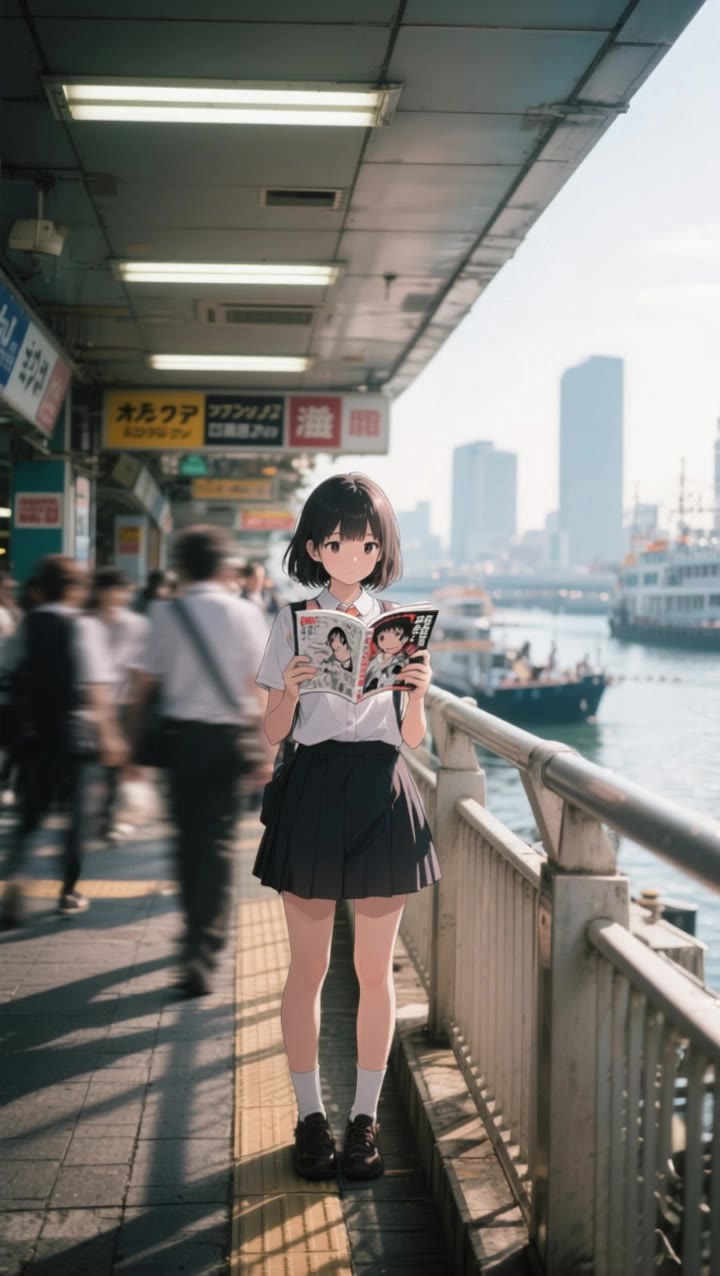 Manga girl time lapse - manga bg AI video