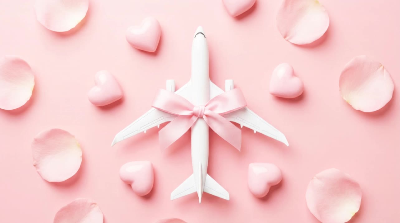 Airplane, hearts, rose petals - airplane desktop wallpaper AI video