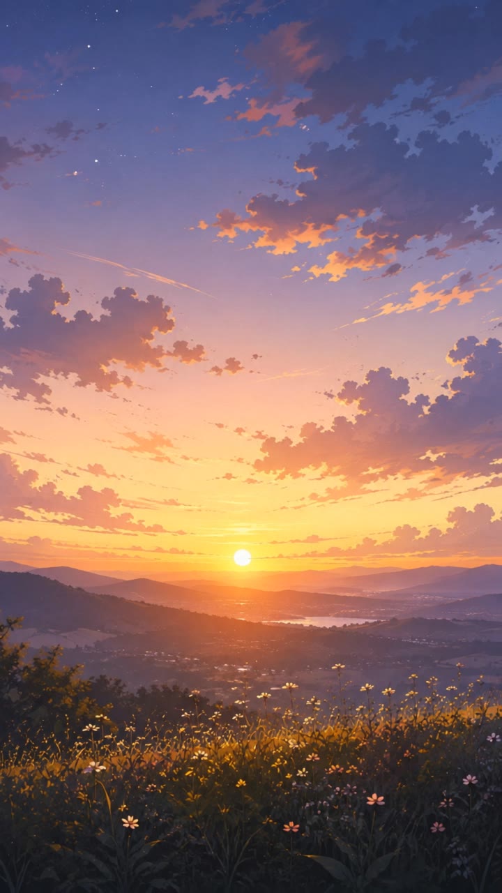 flower field with sunset - field ai AI video