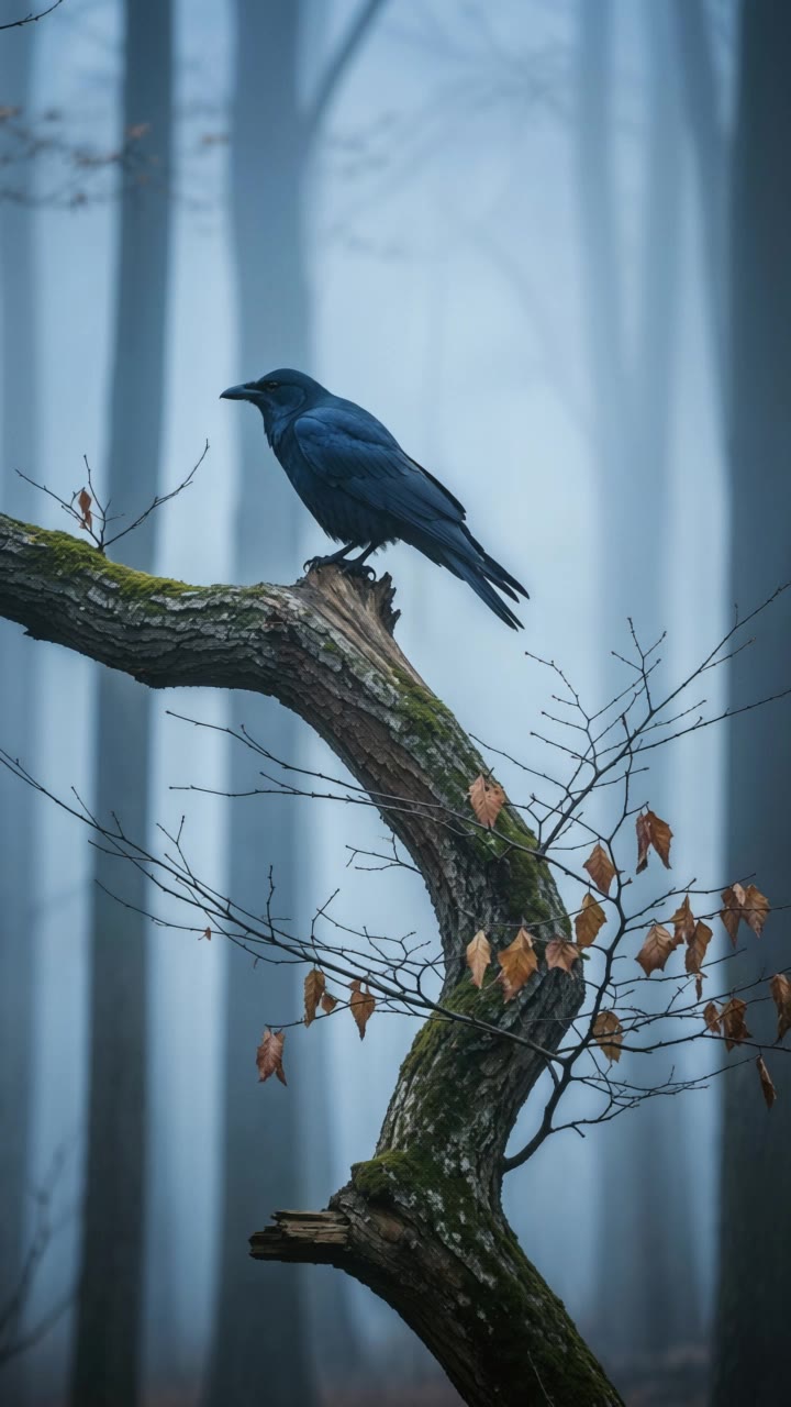 A realistic black raven perched - raven try on AI video