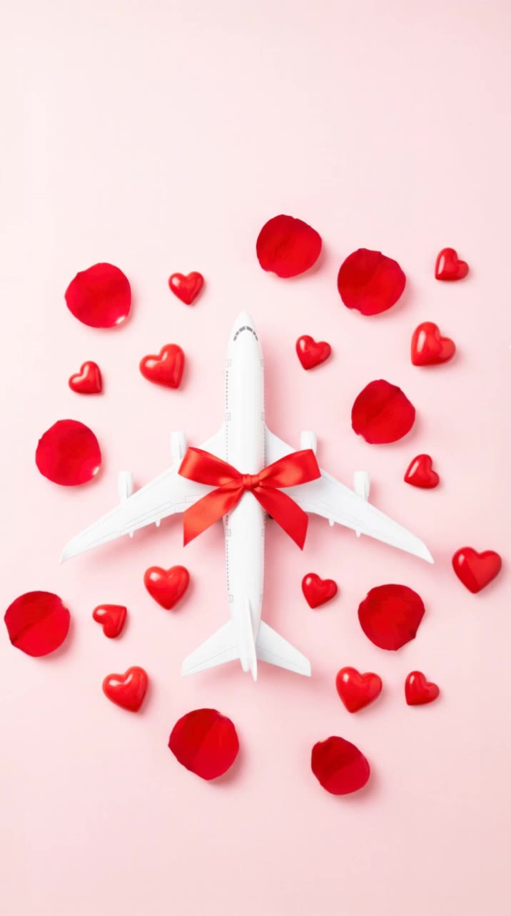 Airplane, hearts, rose petals - airplane desktop wallpaper AI video