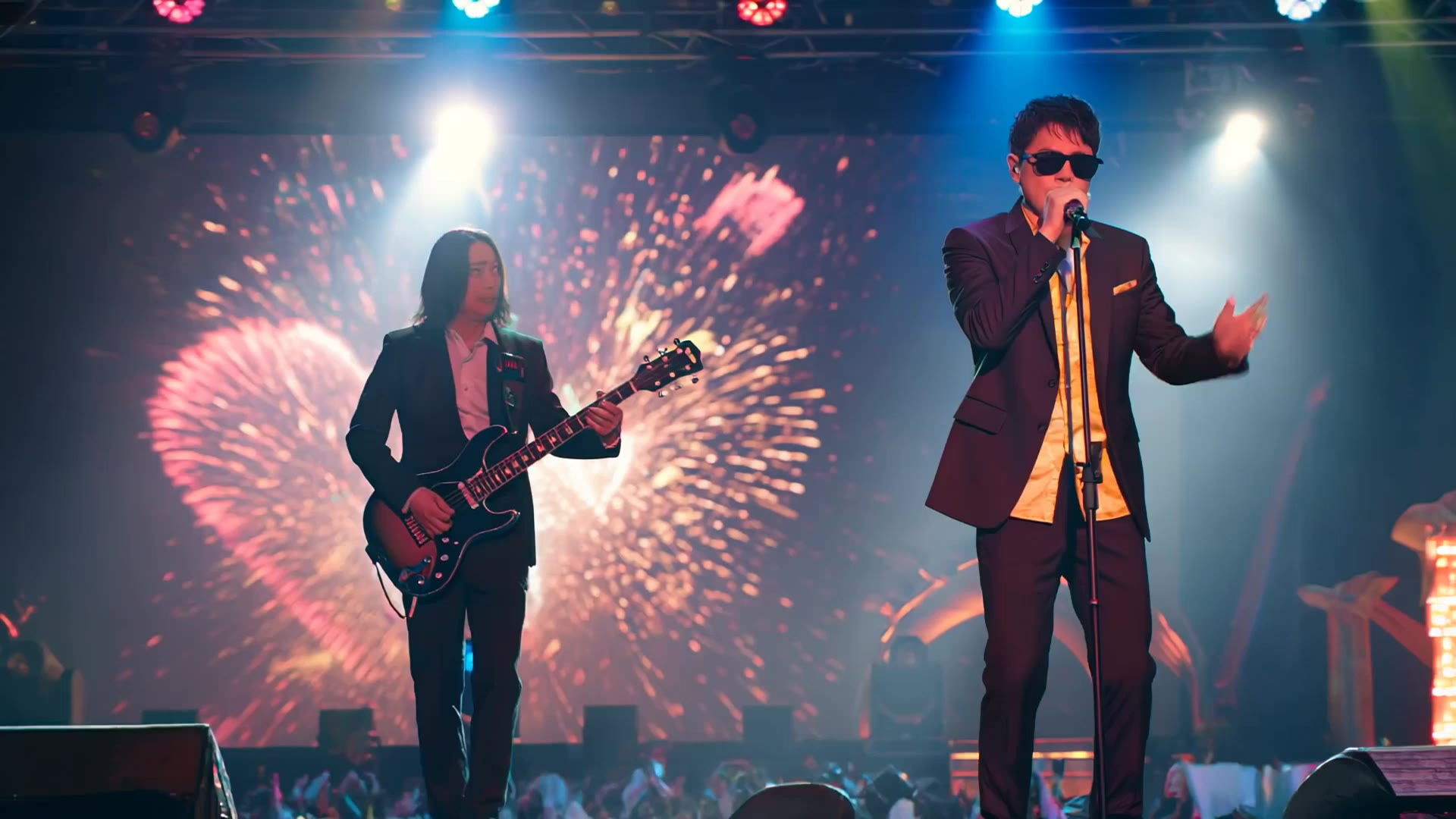 Kling AI work 308316429506632 - add a background to a band video with ai AI video