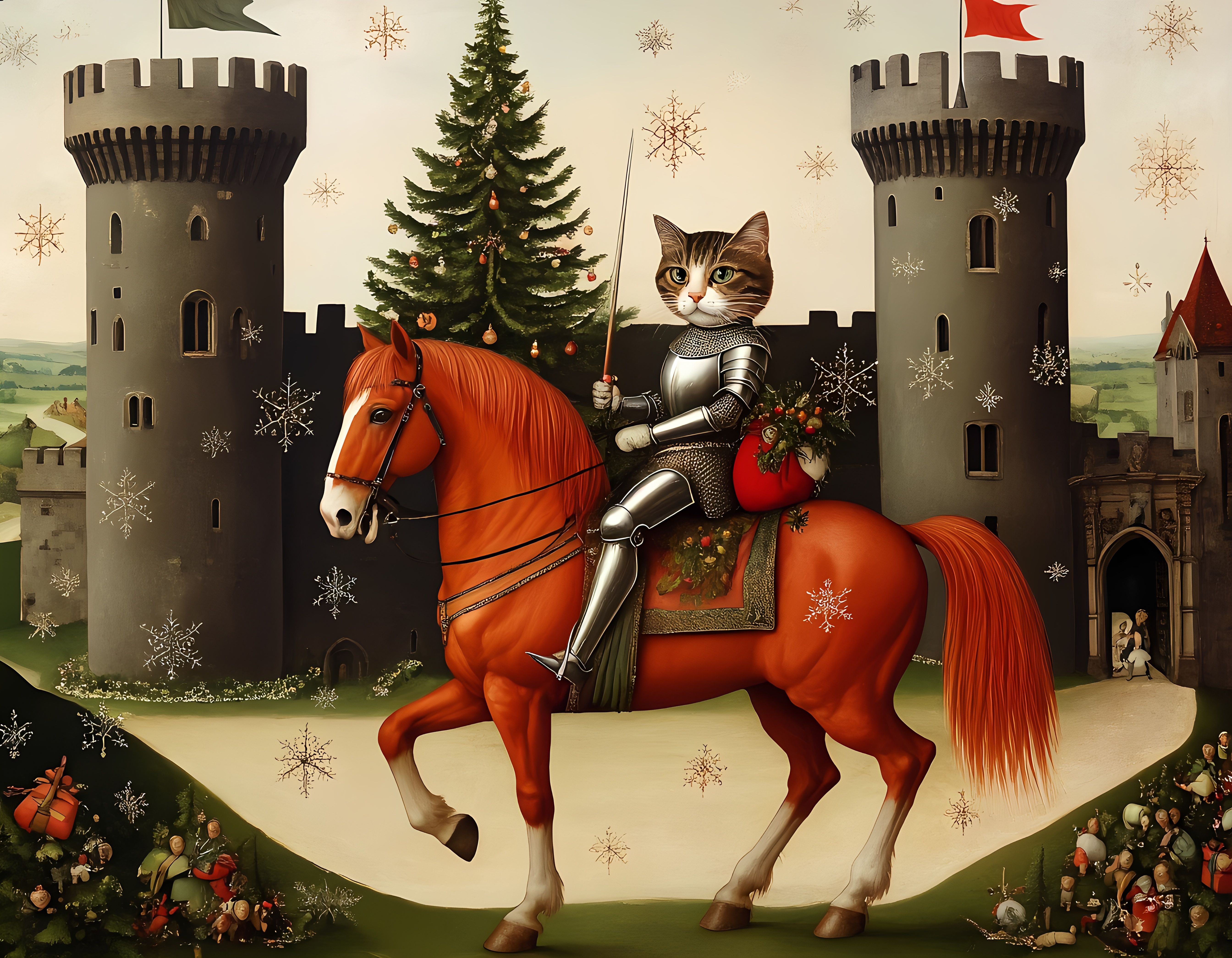 X-mas knight-cat - xmas style AI image