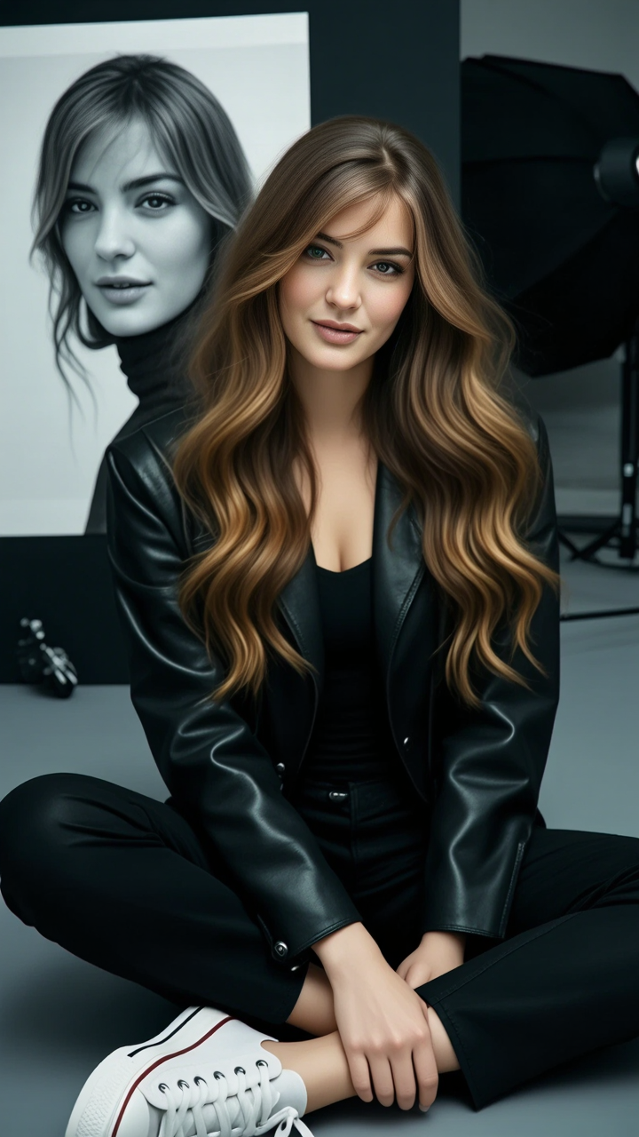Kling AI work 308107336665915 - shoulder length brown hair with blonde highlights AI image
