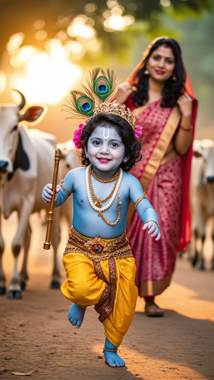 little Krishna with Yashoda maa - gemini can't create images AI image
