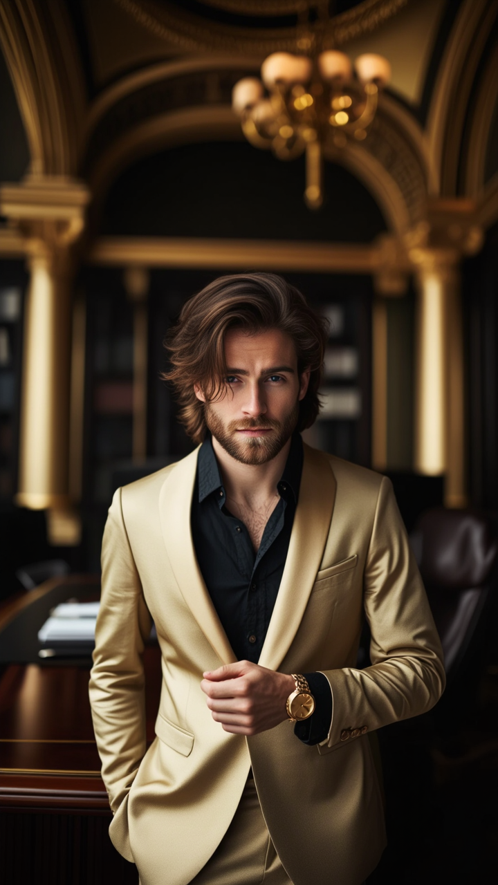 Kling AI work 299713932502147 - long slick back hairstyle men AI image