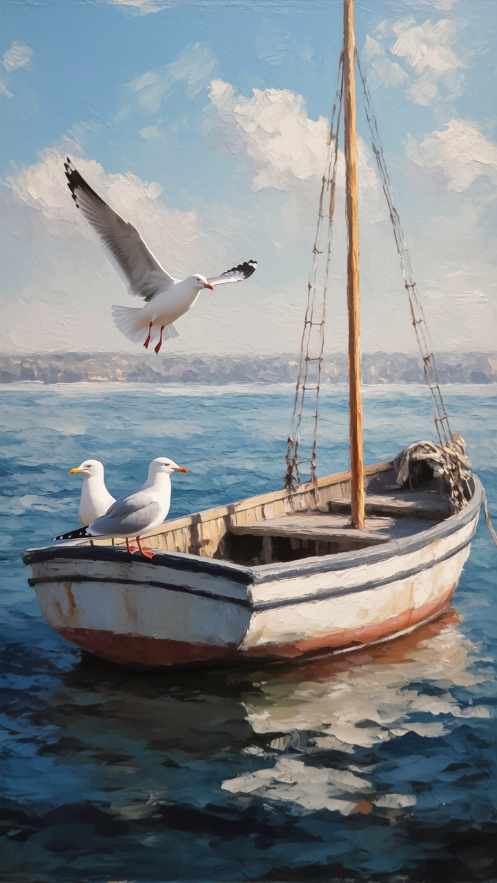 Oil painting fishing boat - painting model AI image