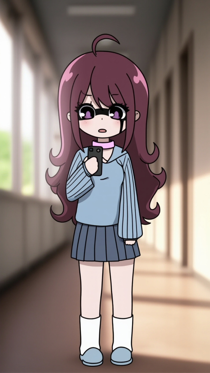 “The character slowly turns her - school girl pose anime AI image