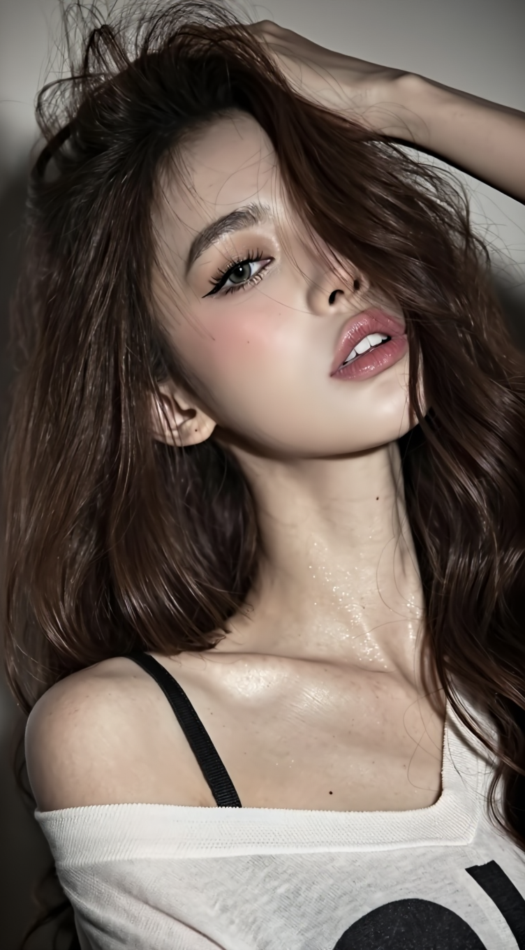 black hair woman - face hair AI image