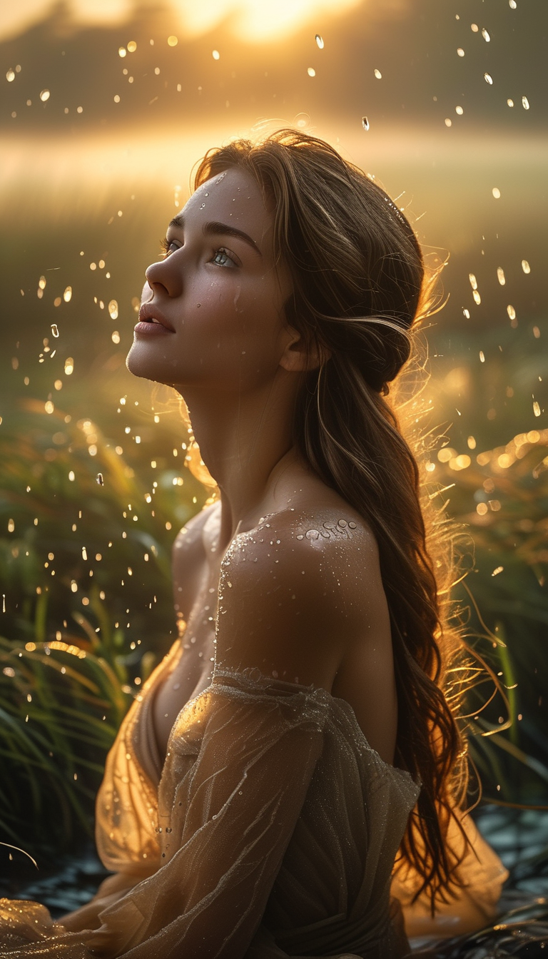 Girl in Golden Sunlight - mira golden outfit AI image