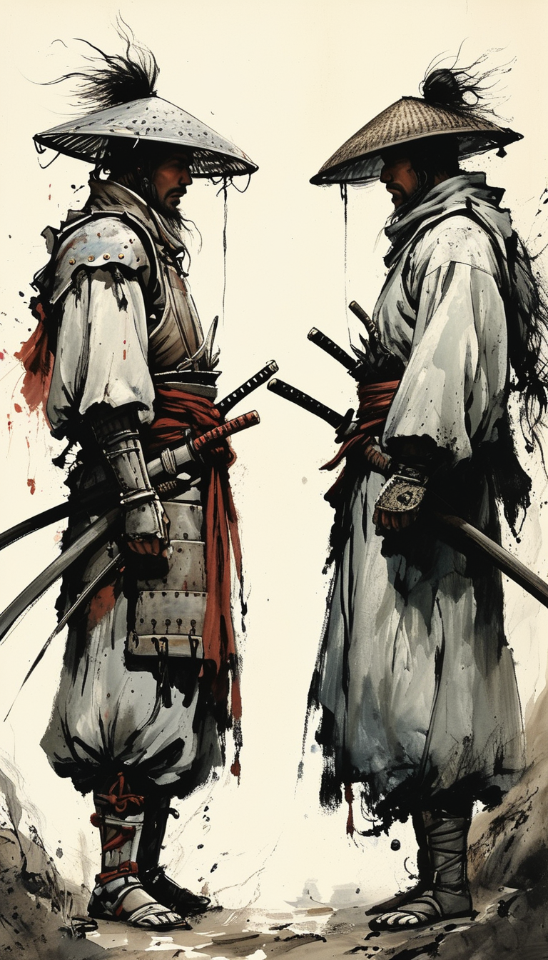 two samurai fighters armed - samurai style AI image