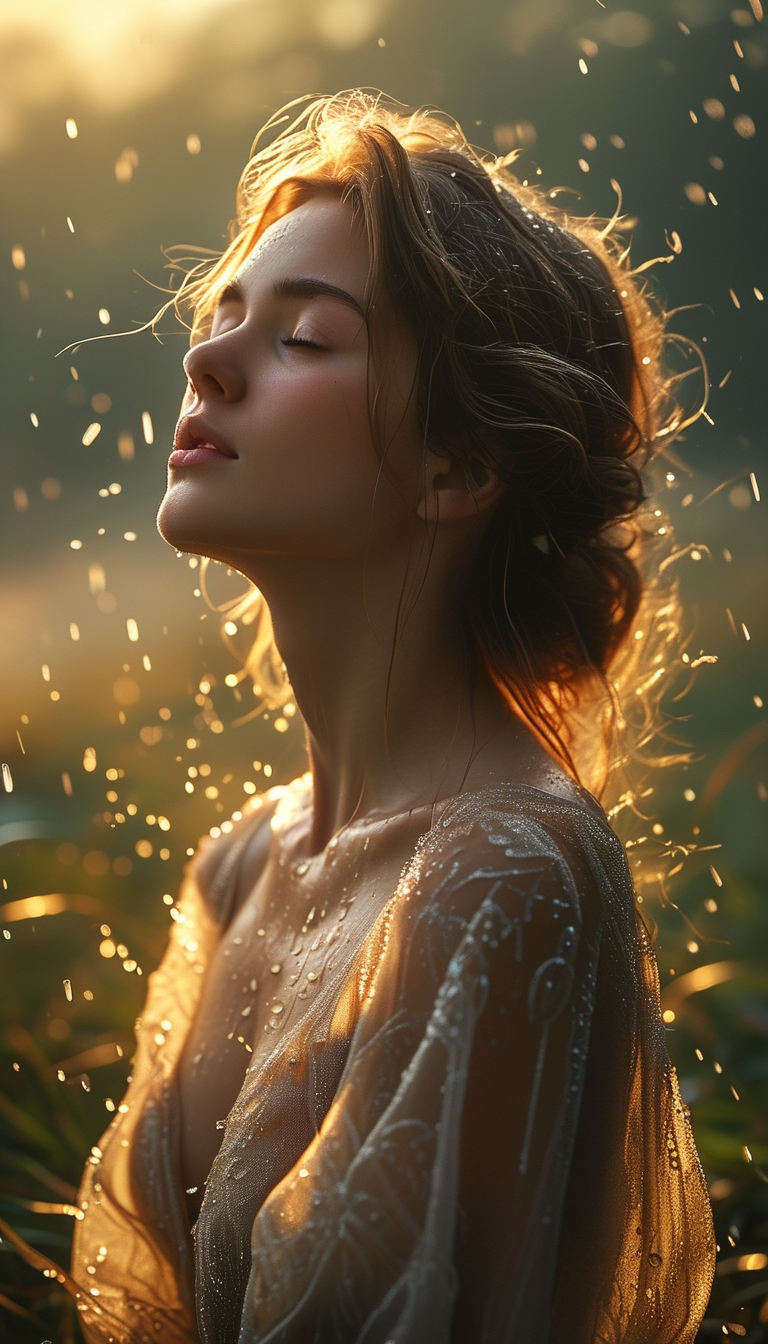 Girl in Golden Sunlight - mira golden outfit AI image