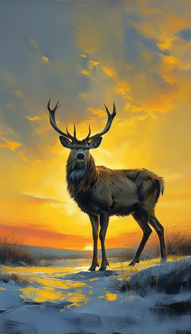 Deer and sunset - textured bob long AI image