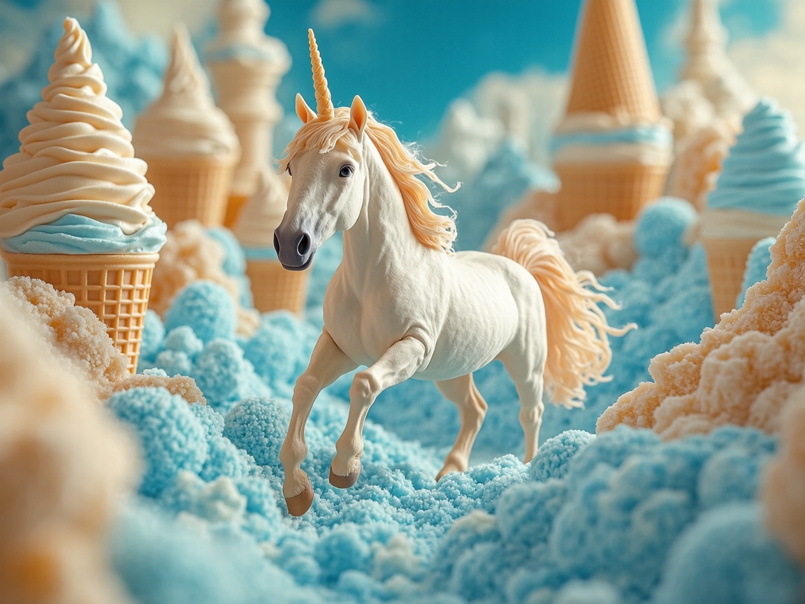 Unicorn in Ice Cream Land - picture perspective AI image