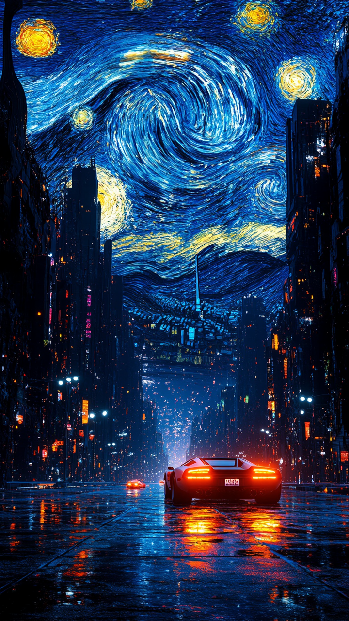 梵谷星空下的未來都會 - reimagine ai AI image