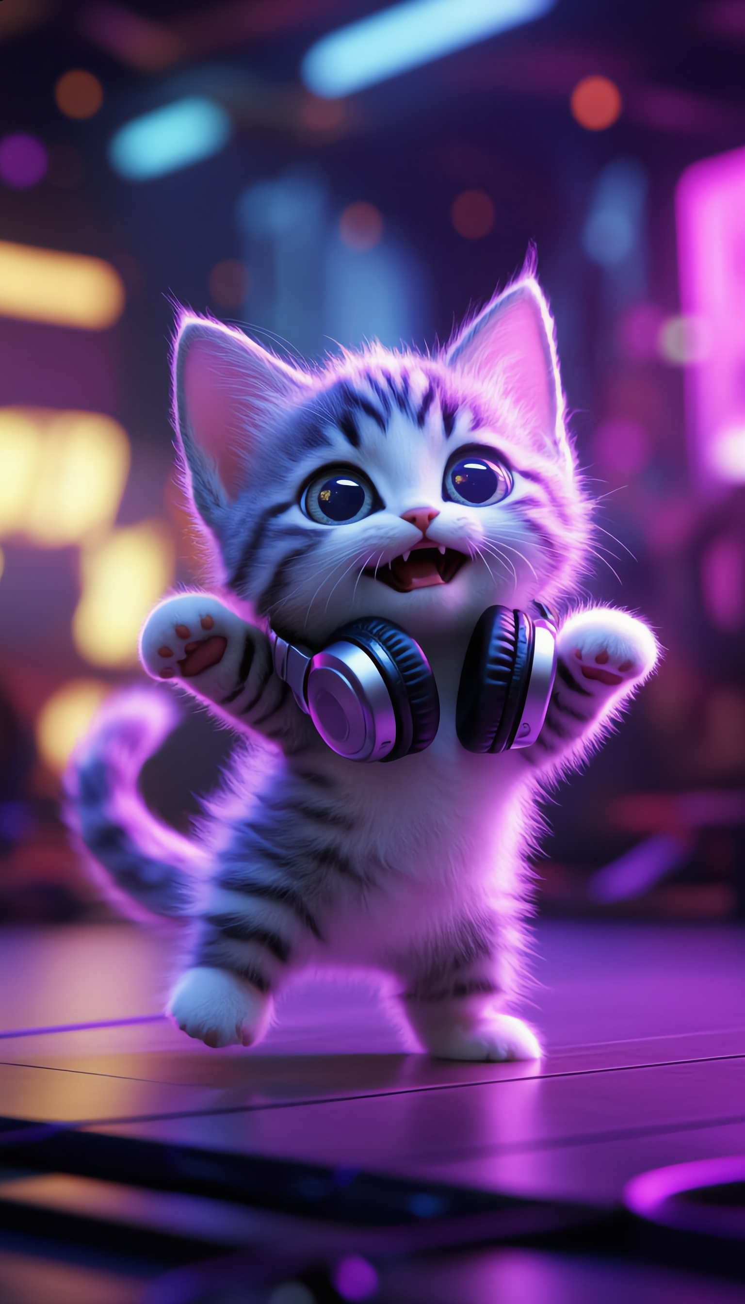 Cute kitten with the headphones - ai headphones AI image