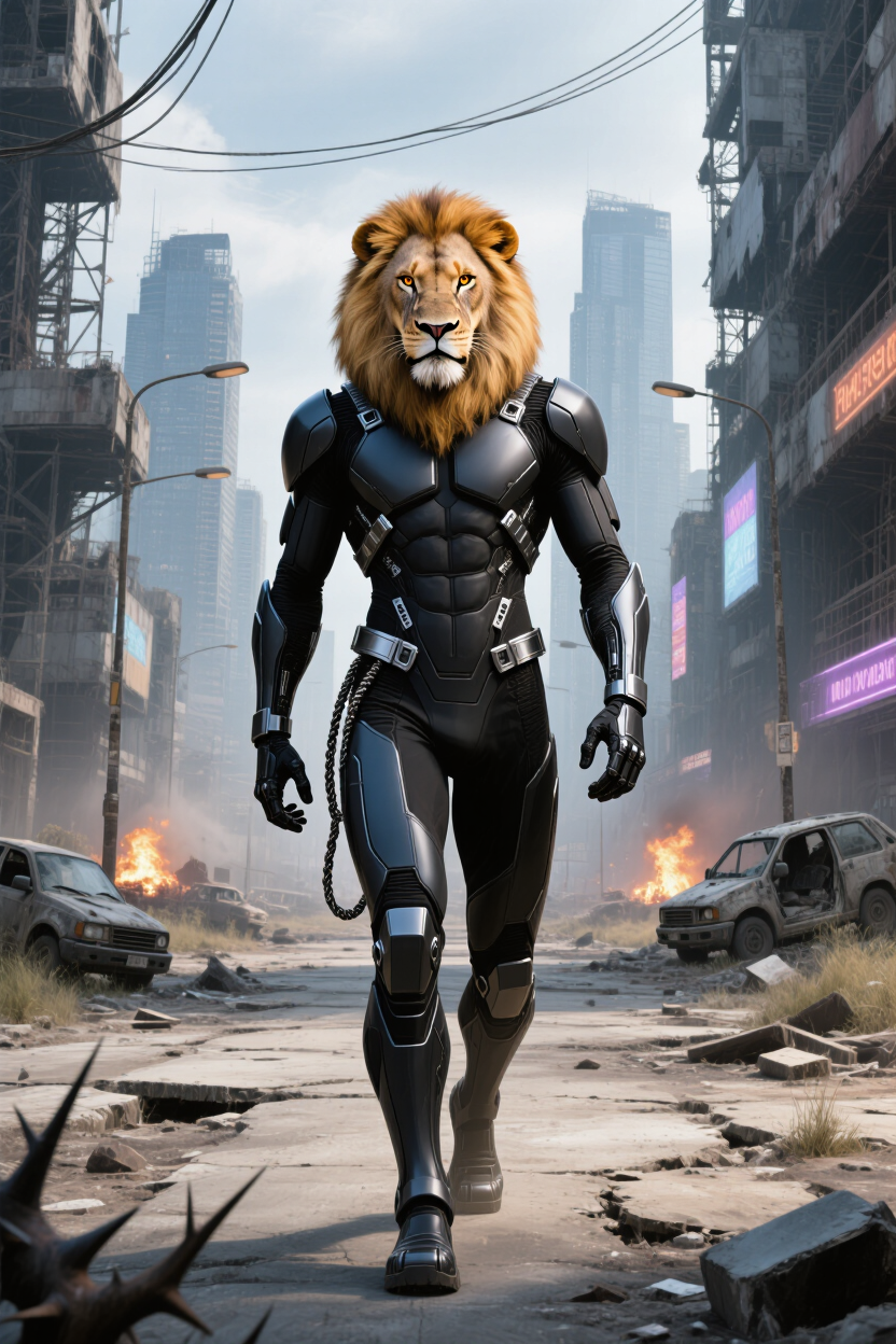 Kling AI work 317963759612032 - how to make an outfit for a raccoon human hybrid AI image