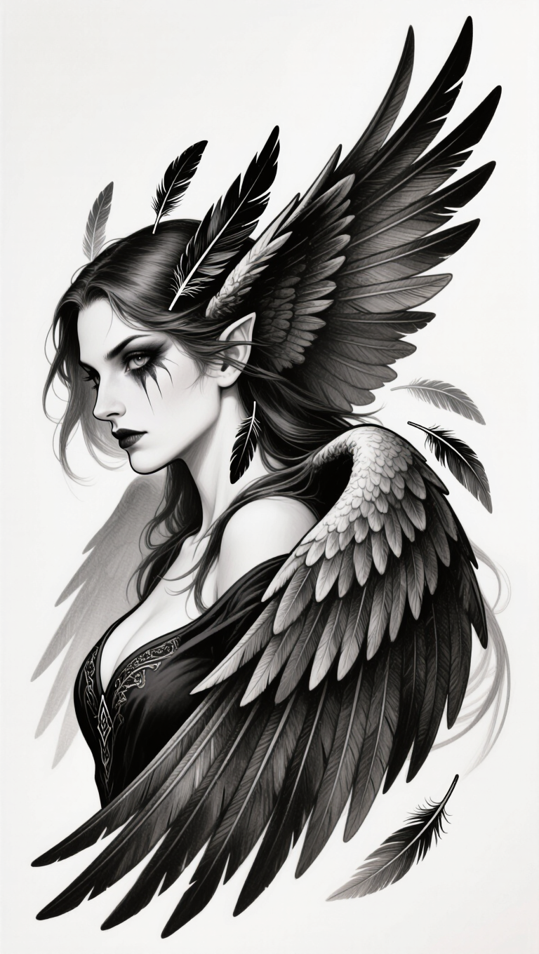 Kling AI work 307530763664689 - flying raven tattoo AI image