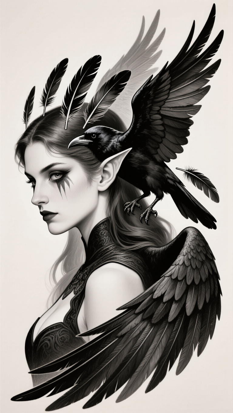 Kling AI work 307530763667682 - flying raven tattoo AI image