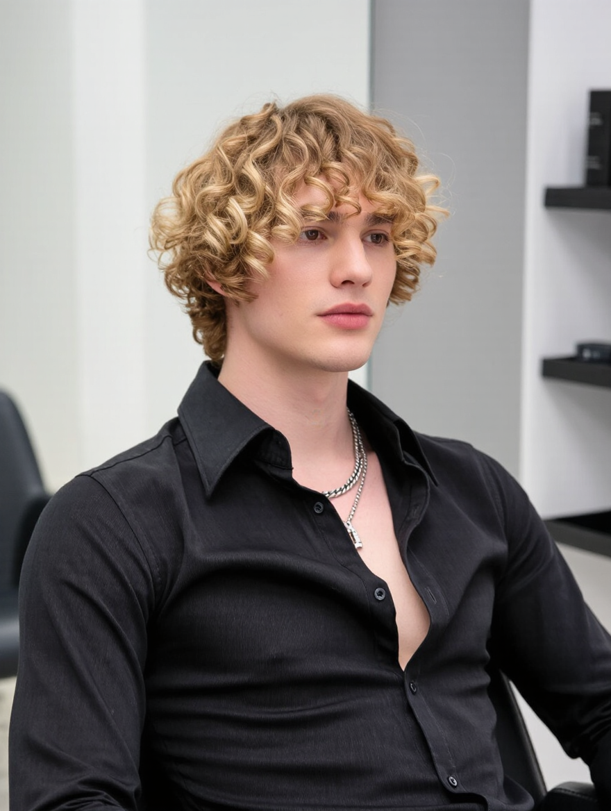 Kling AI work 318174869527605 - bangs mens hair AI image