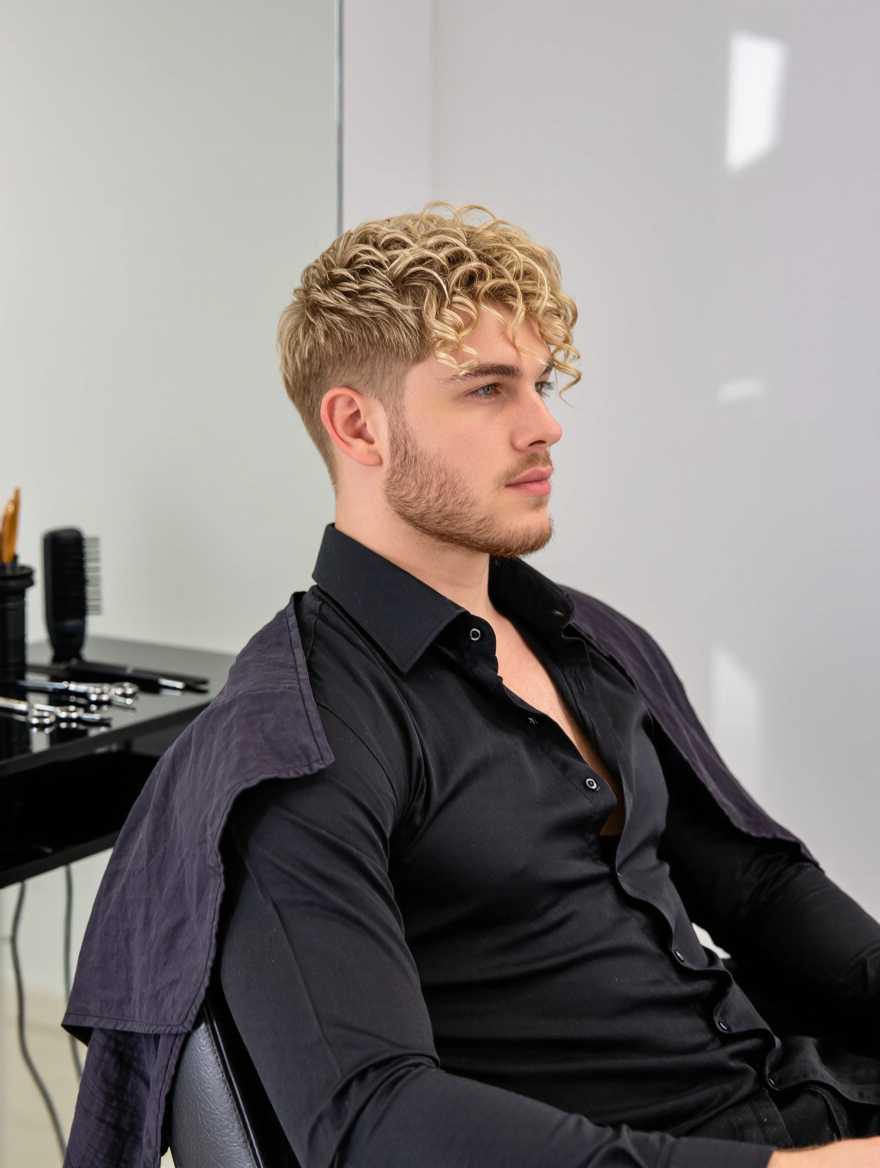 Kling AI work 318174869503602 - bangs mens hair AI image