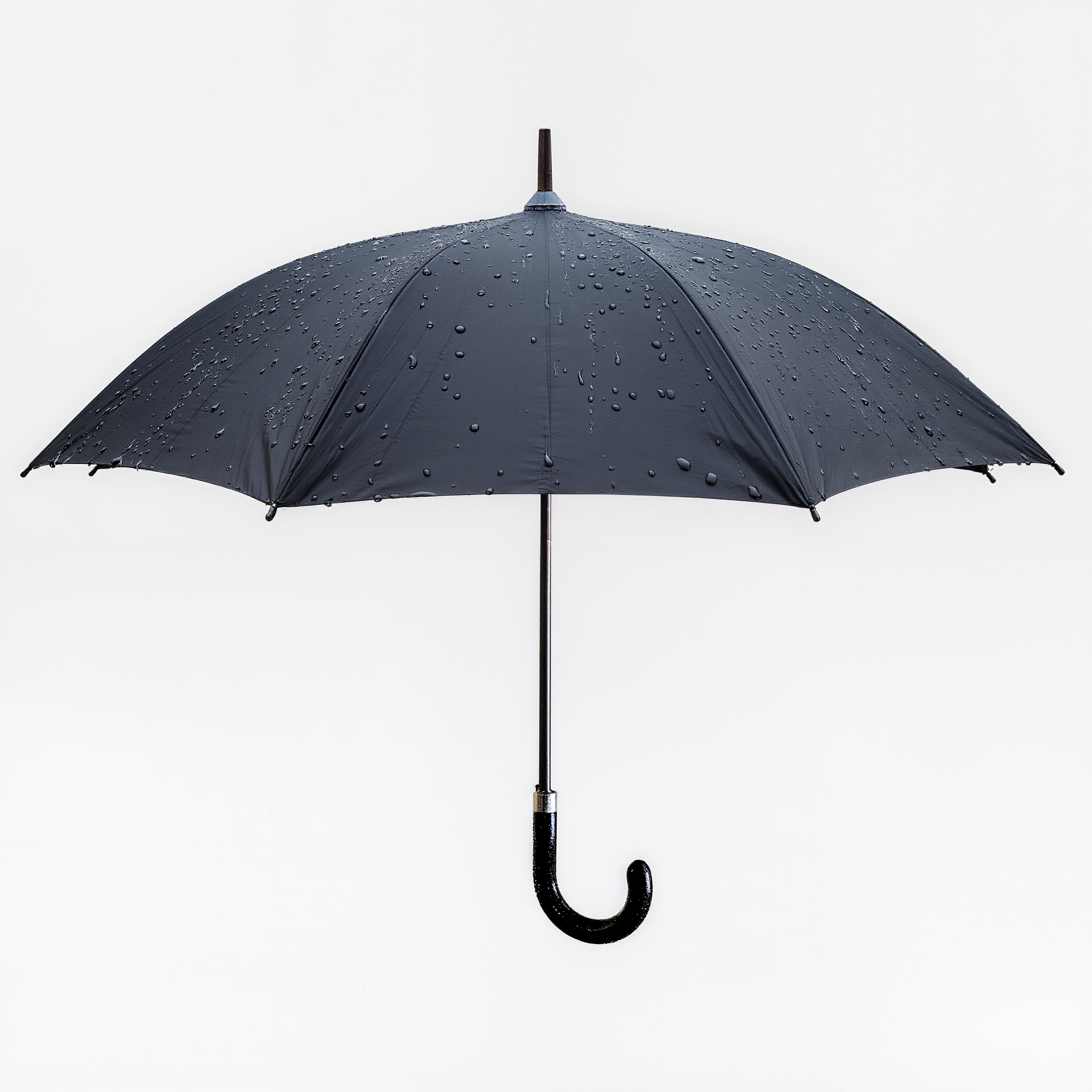 Black Umbrella wet and open - person transparent background AI image