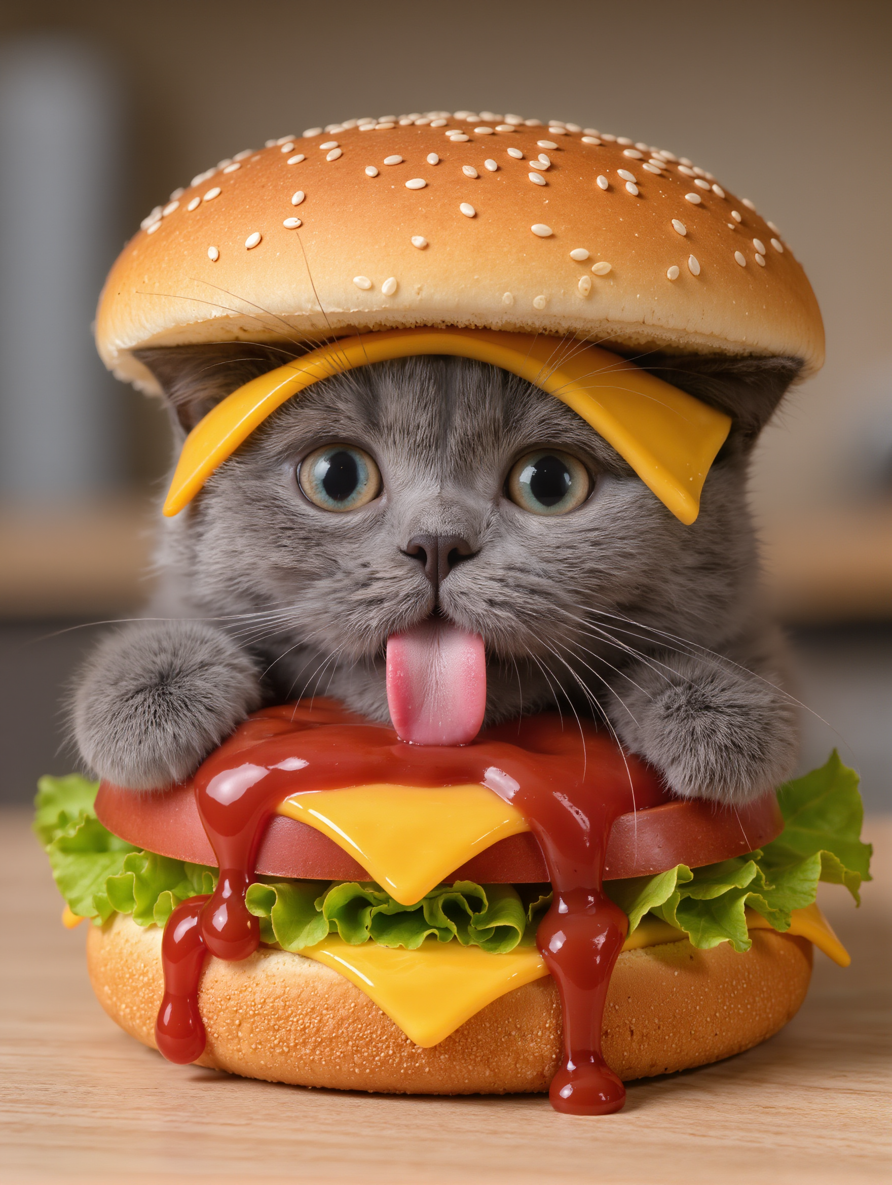 Saucy kitty burger 🤩 - burger desktop wallpaper AI image