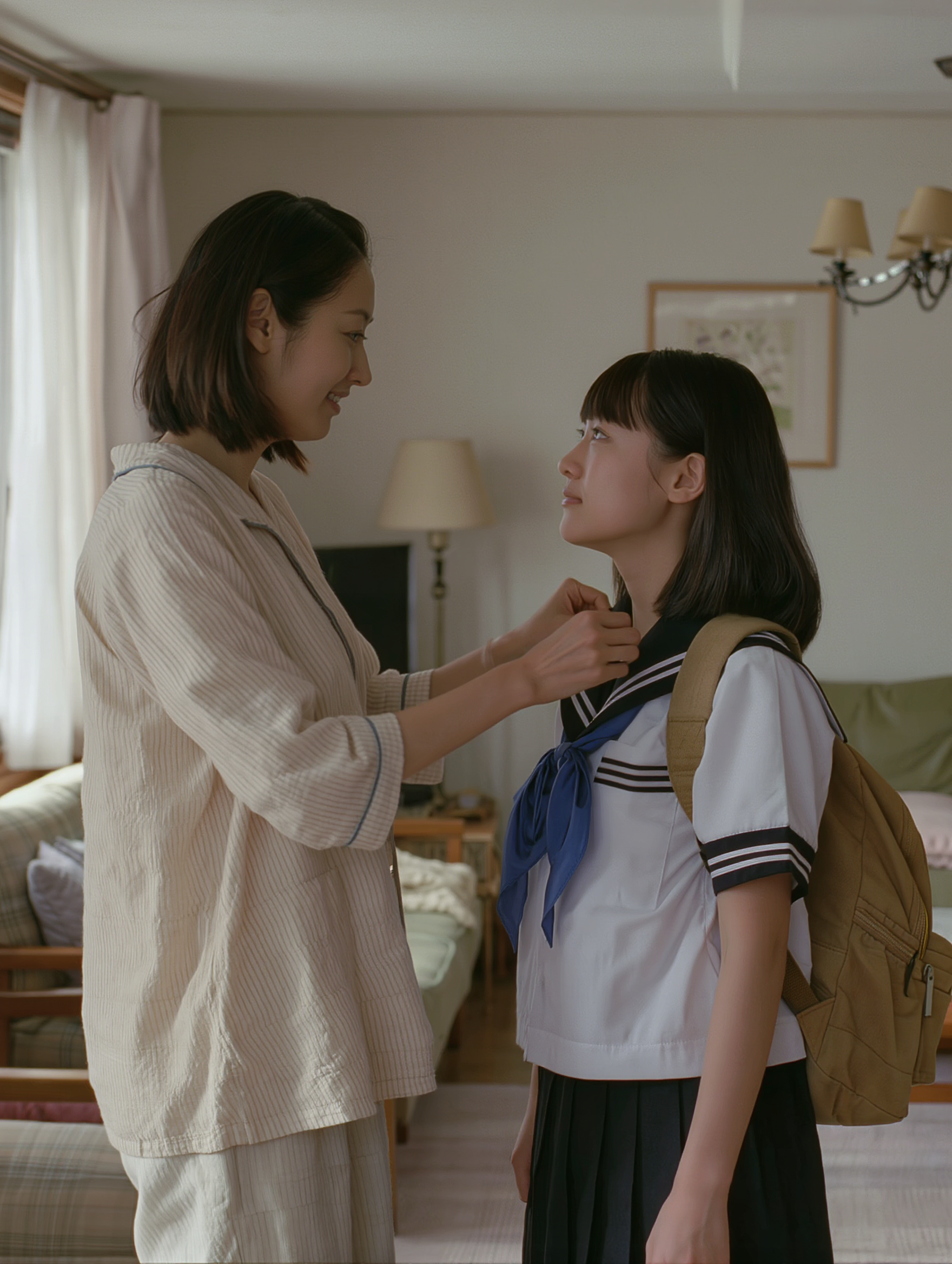 mother take care her daugther - video to prompt AI image