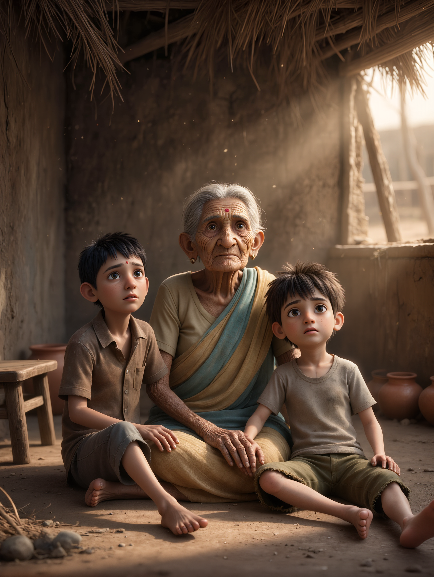 **A poor elderly Indian grandmot - anime indian characters AI image