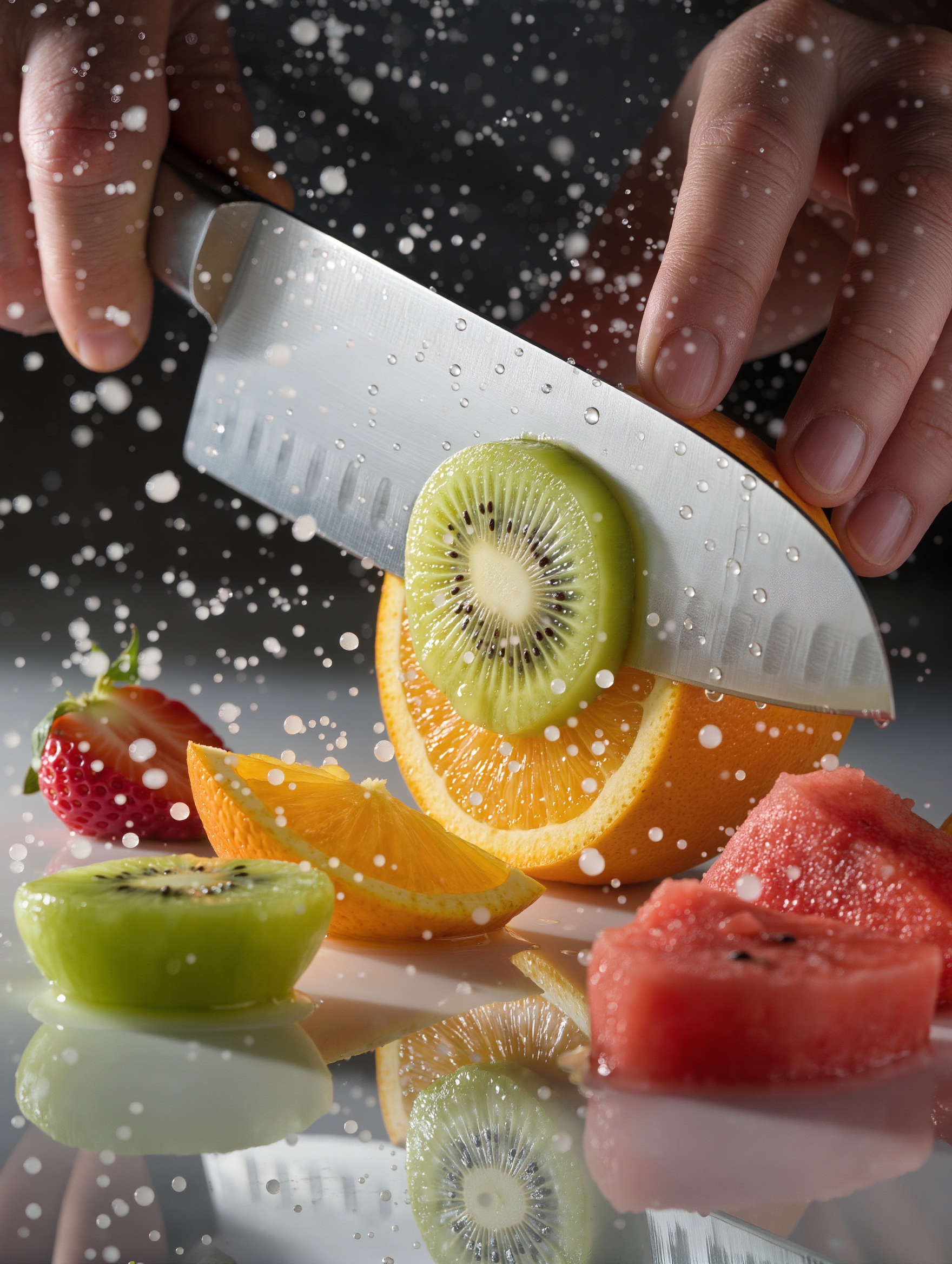 Kling AI work 308836732521265 - fruit cutting poster design AI image