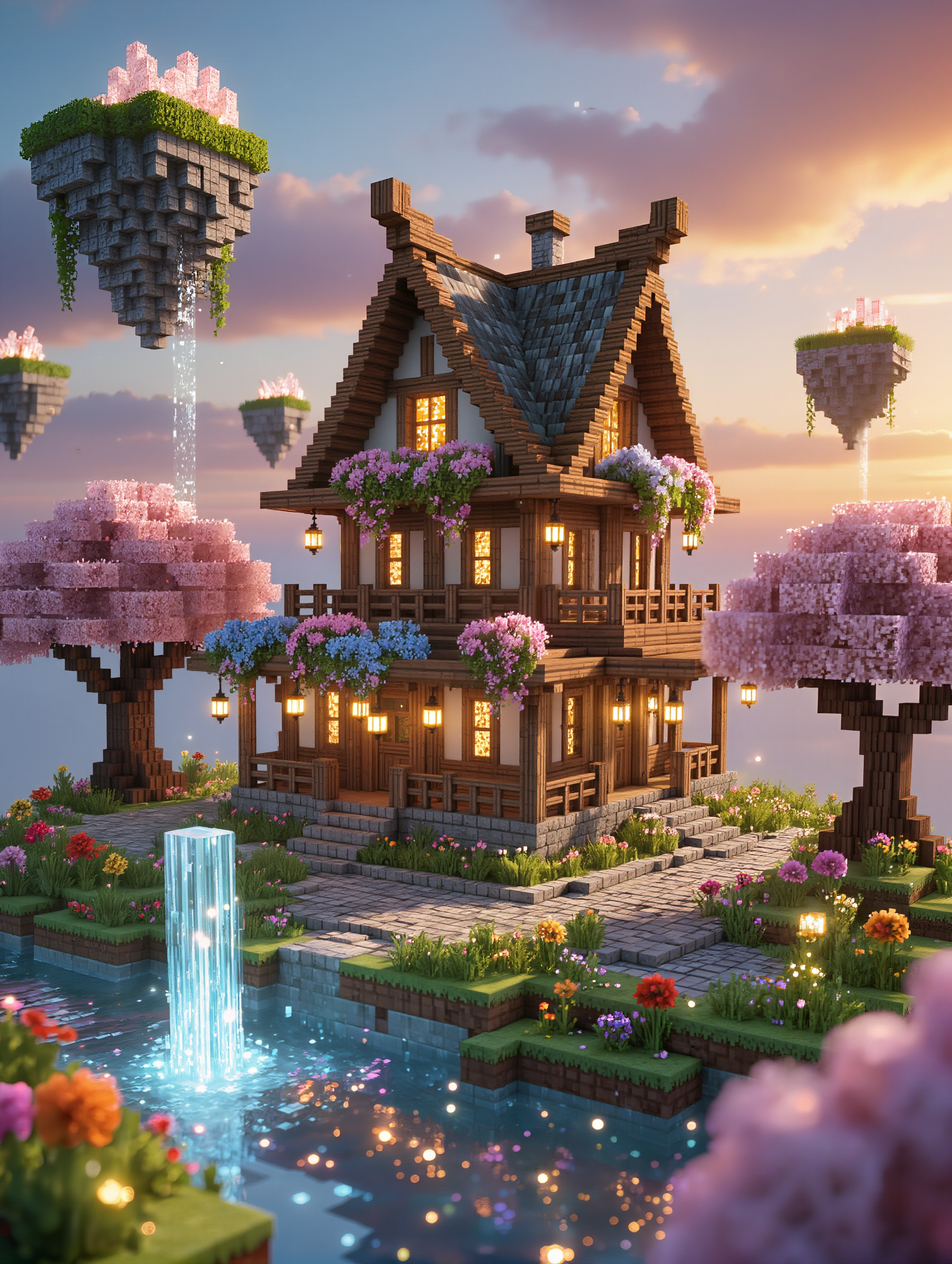 Dreamy house in the sky island  - dreamy background AI image