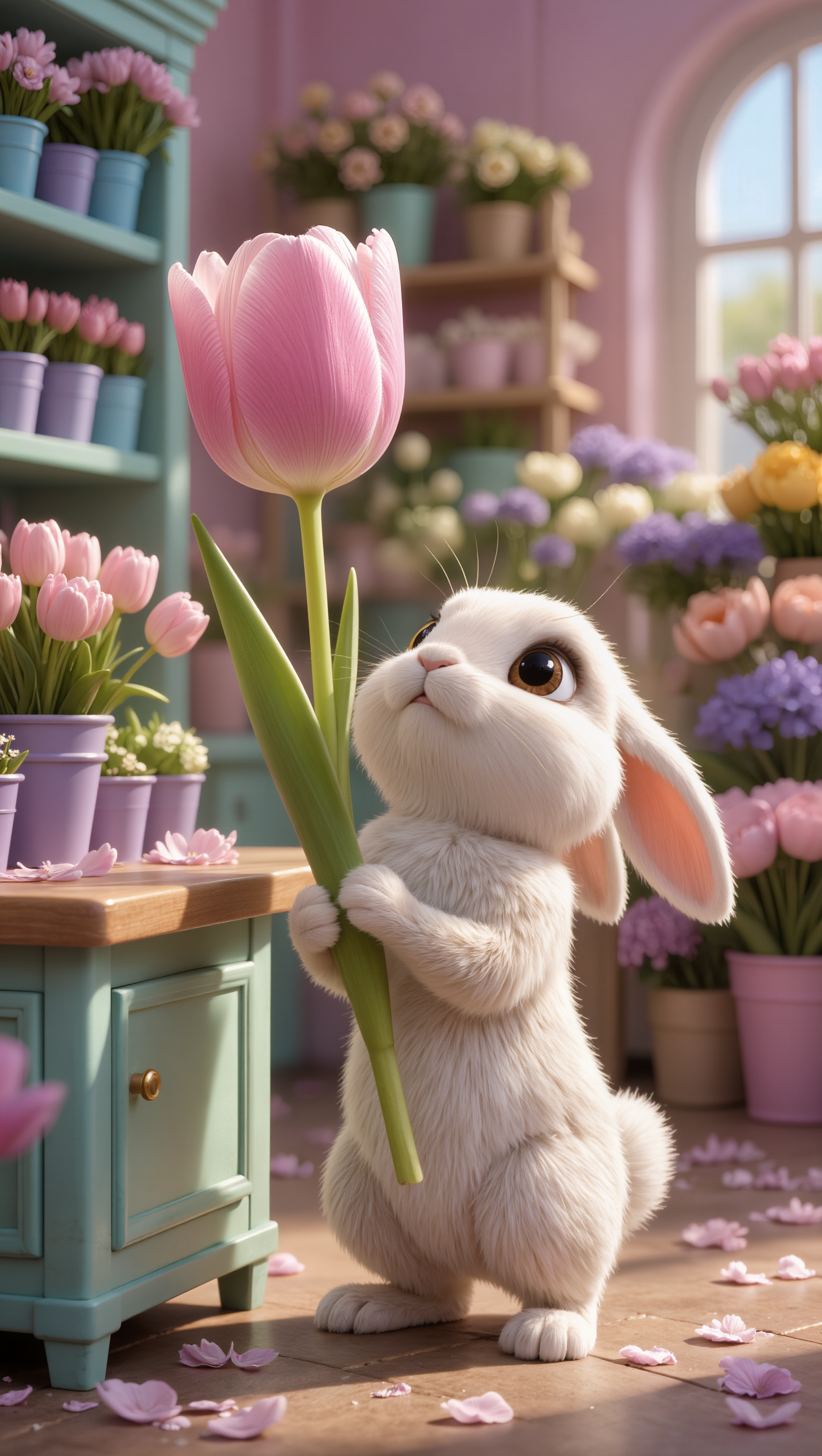 🐰🌷 Little Pastel Florist - pastel yellow plain wallpaper AI image