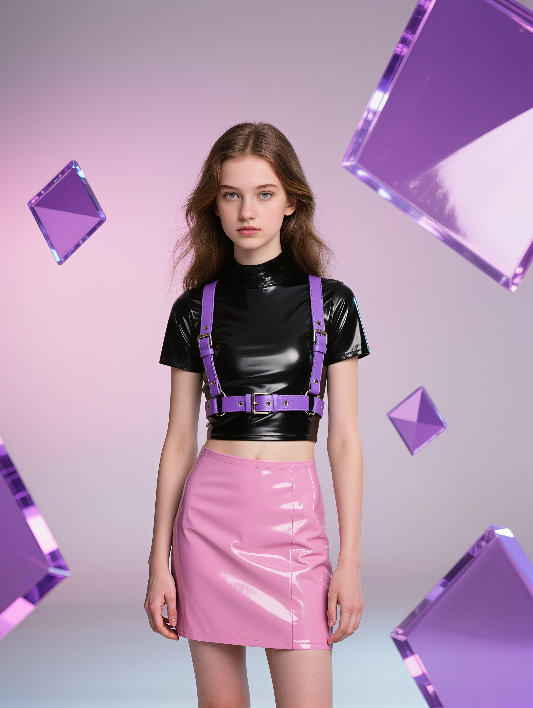 Brunette girl - bright and shiny latex AI image