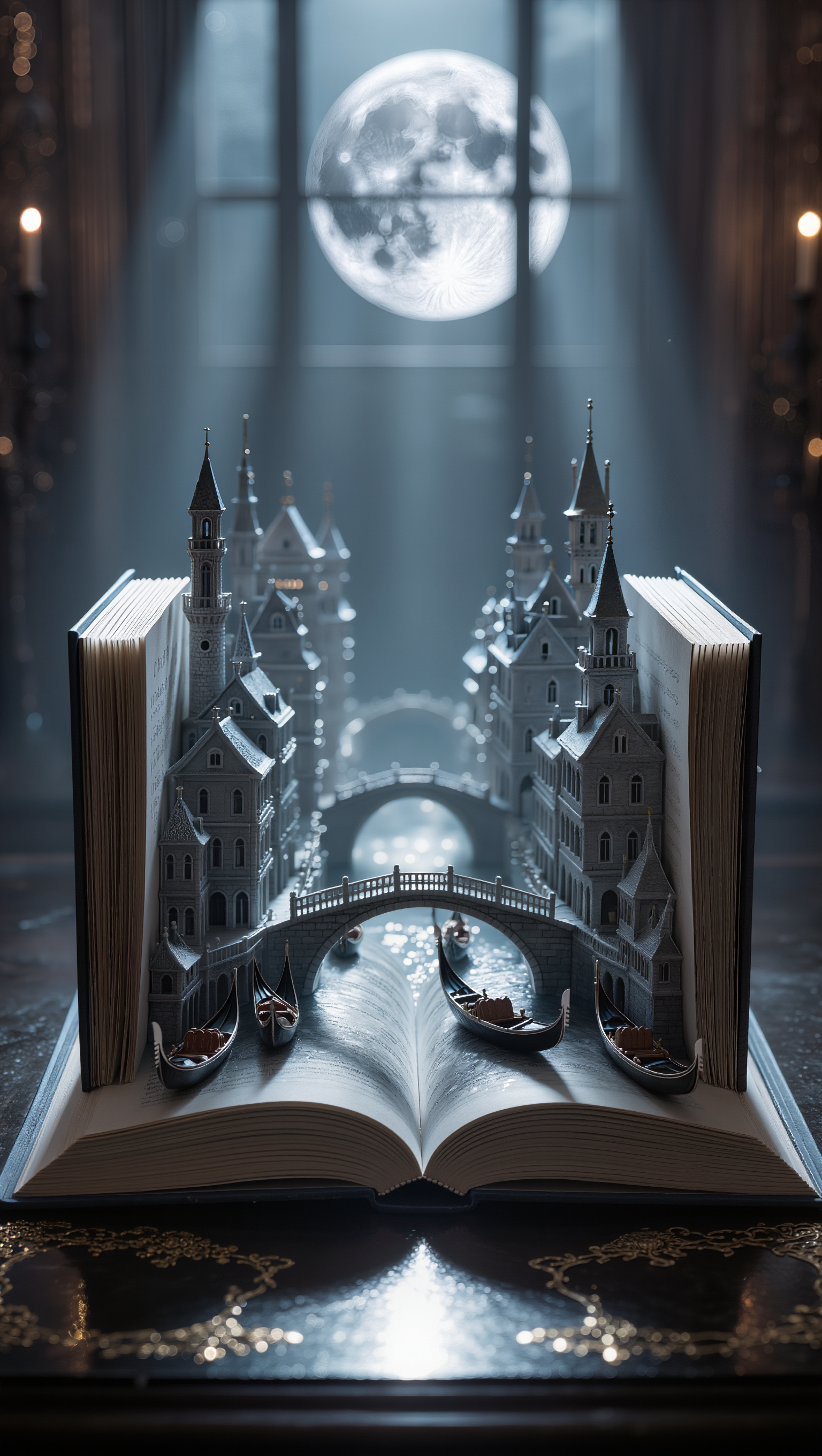 Moonlit Paper Metropolis - paper texture 16:9 AI image