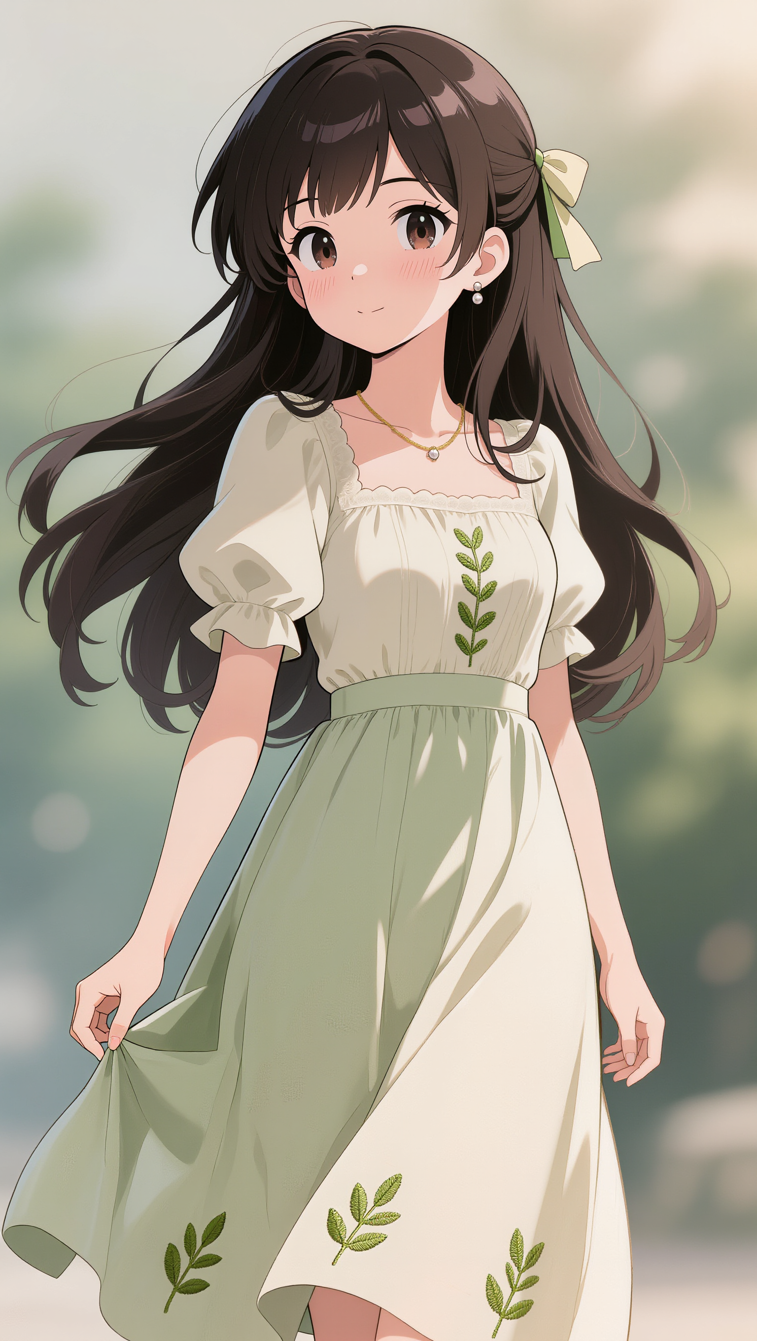 Matcha outfit  - side swept curtain bangs AI image