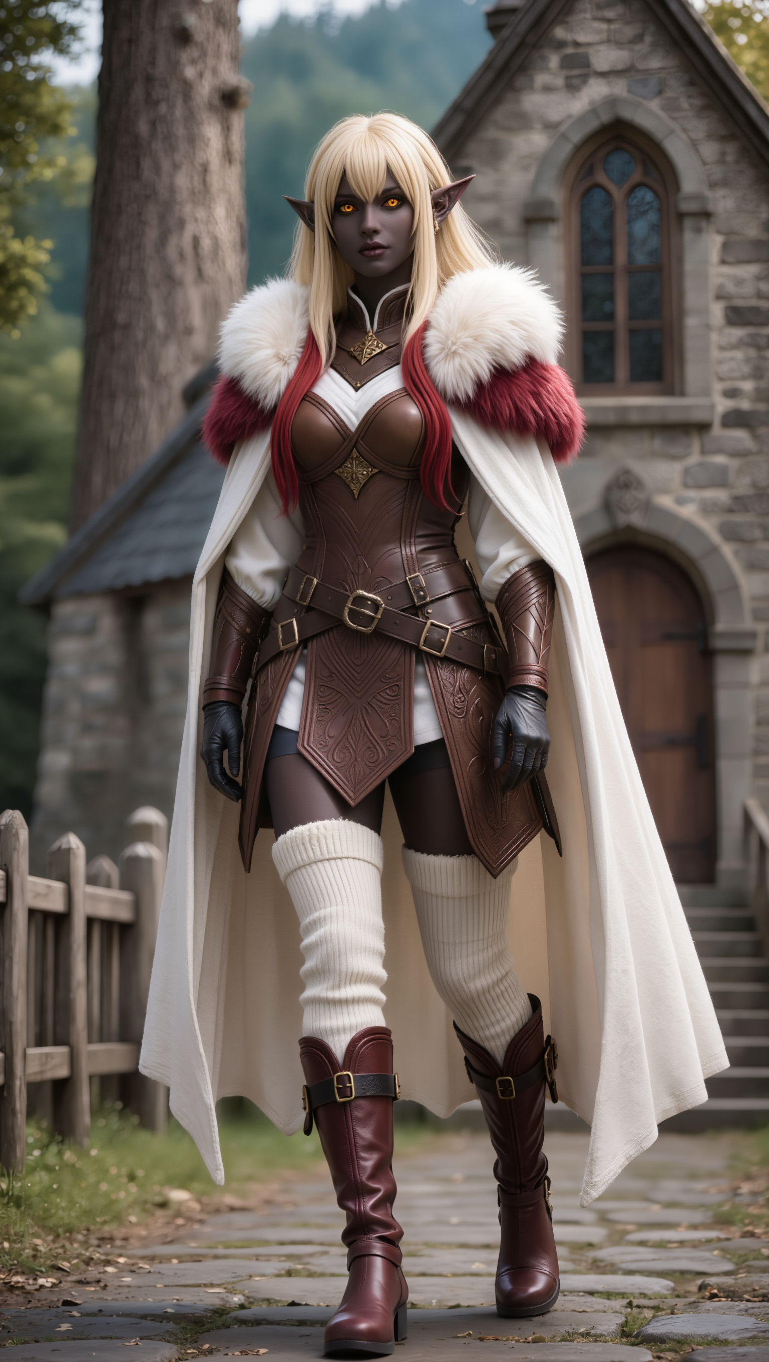 dark elf female in D&D - dark brown to blonde balayage AI image