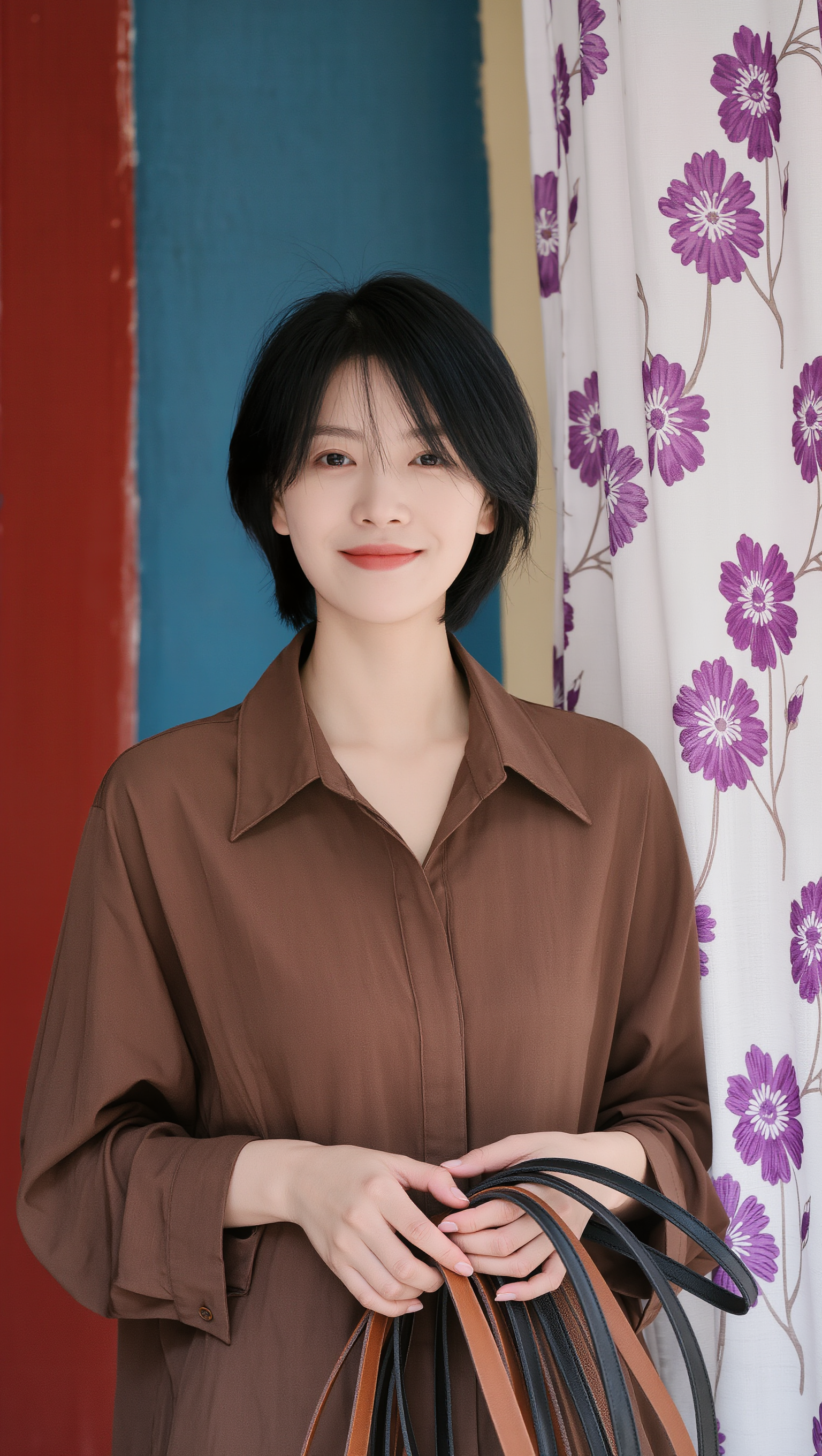 Asian woman with shortblack hair - a woman with blue hair AI image