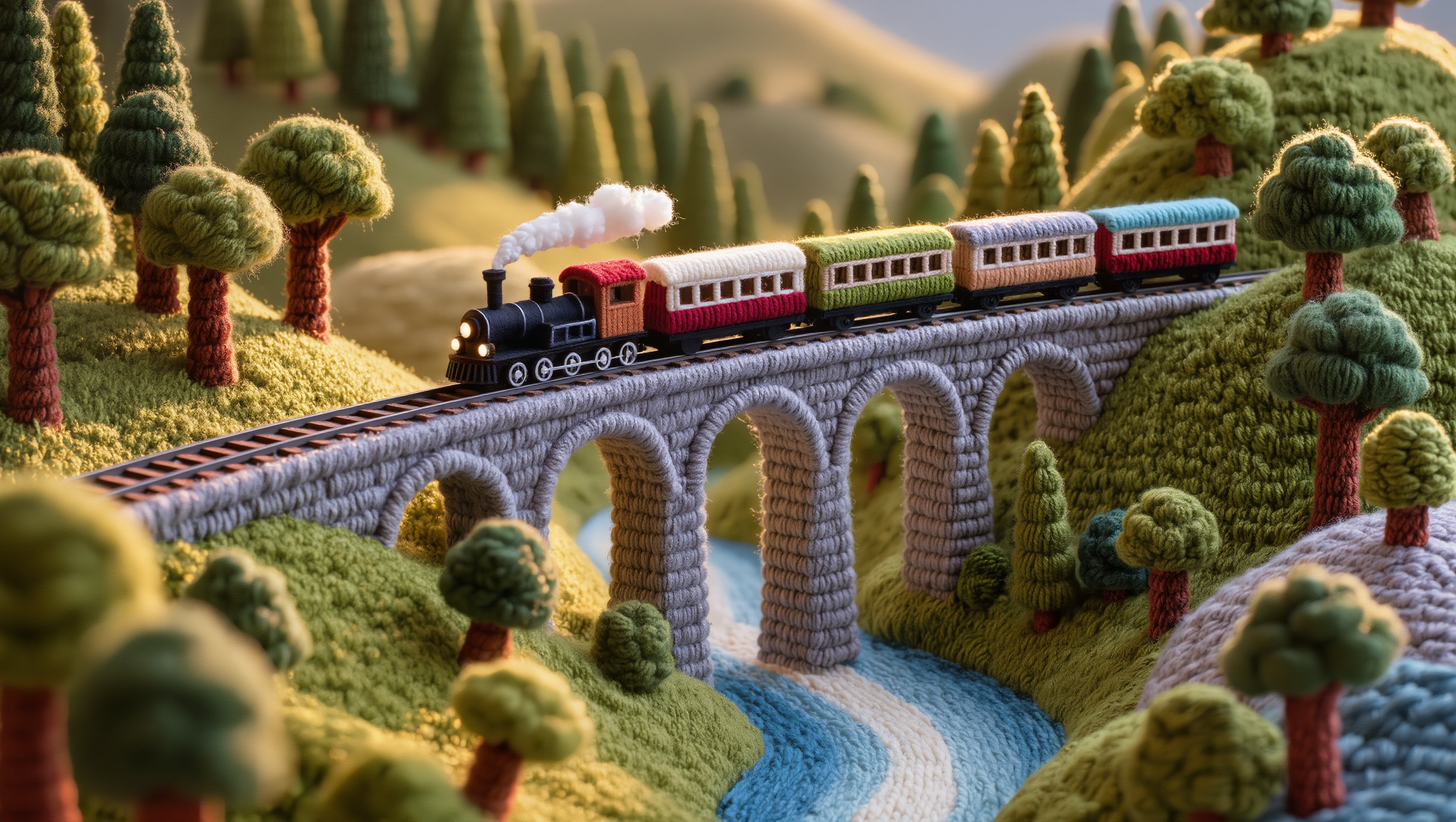 Woolen Train Landscape - train scene AI image